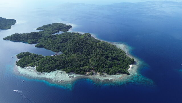 Aerial View of Citrus Ridge Snorkeling Site, Gam Island, Raja Ampat..