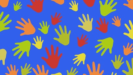 colorful hand prints, Seamless tileable hand background pattern	