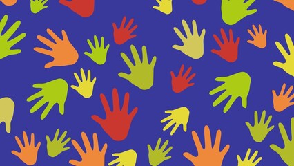  colorful hand prints, Seamless tileable hand background pattern	 