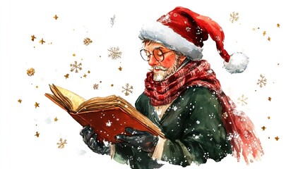 A Christmas Carol watercolor illustration isolated on transparent


