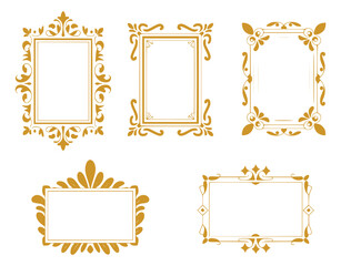 Elegant decorative gold frames on white background