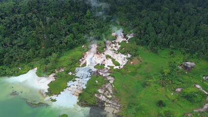 Danau Linow with multiple hydrothermal vents all around, Tomohon, Northern Sulawesi, Indonesia