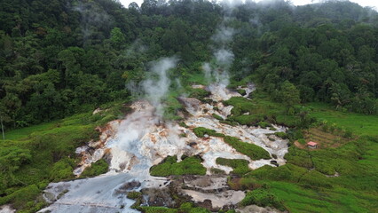 Danau Linow with multiple hydrothermal vents all around, Tomohon, Northern Sulawesi, Indonesia