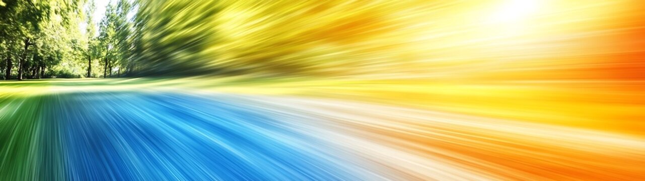 Colorful motion blur highway through vibrant trees