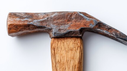 Close-Up of Vintage Hammer with Wooden Handle on White Background Showcasing Detailed Craftsmanship and Aged Texture
