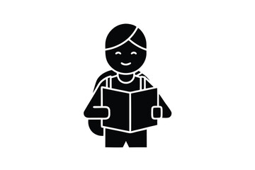 Happy traveler silhouette reading map backpack journey