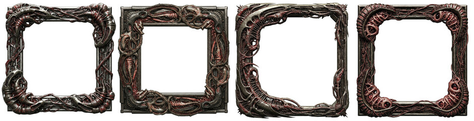 Set of abstractic metal horror frames with biomechanical elements