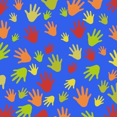 colorful hand prints, Seamless tileable hand background pattern	