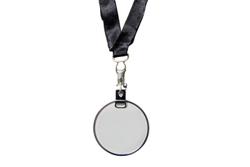 Sleek Black Lanyard with Circular Badge Holder for Identification Isolated on transparent background,  cutout