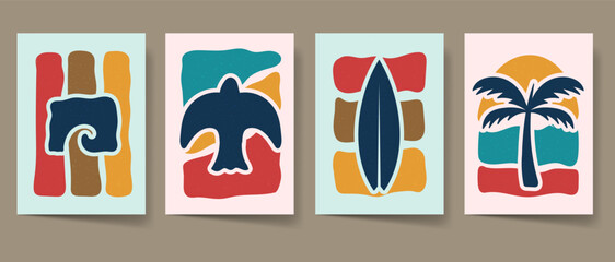 Retro summer paradise beach graphic set