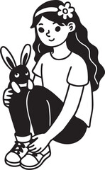 A dreamy and magical line drawing of a girl with butterflies is designed for creators offering storytelling or decorative illustrations.