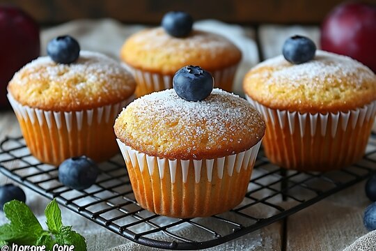 Freshly baked muffins with blueberries