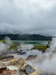 Danau Linow with multiple hydrothermal vents all around, Tomohon, Northern Sulawesi