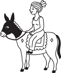 This elegant line drawing of a girl riding a horse captures the grace and adventure of equestrian life, ideal for digital creators.