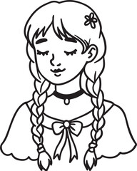 A charming fairytale-style girl with braids, ideal for magical stories, coloring pages, or fantasy vector bundles for sale.