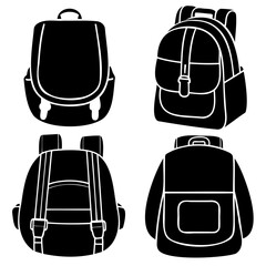 Fototapeta premium Stylish backpack silhouette collection featuring four variations in vector format on clear background