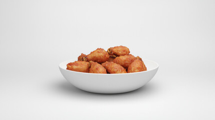 Fototapeta premium Crispy fried chicken pieces in white bowl, showcasing delicious and appetizing presentation. Perfect for gatherings or meals