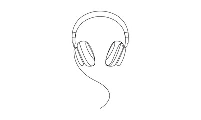 Continuous Line Drawing of Headphones – Modern Black and White Art Best Use For Logo Banner