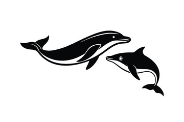 Two dolphin silhouettes adult and calf marine wildlife