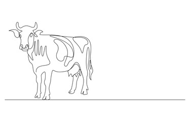 Fototapeta premium continuous line cow with head down,Domestic cattle. Animal. Linear minimal style. 