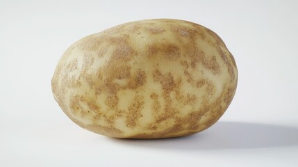 A russet potato is positioned against a clean, white background.