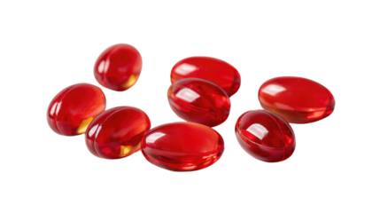 Ruby Pills: A collection of vibrant red pills, each translucent capsule subtly reflecting the light, offering a glimpse into the potential of wellness and care.