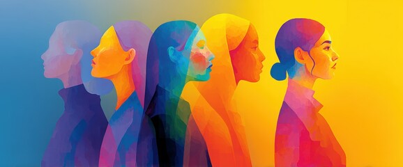 Colorful profiles of diverse women in silhouette.