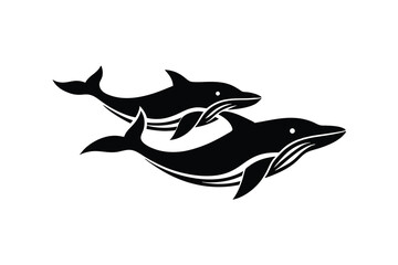 Two dolphin silhouettes swimming together ocean wildlife