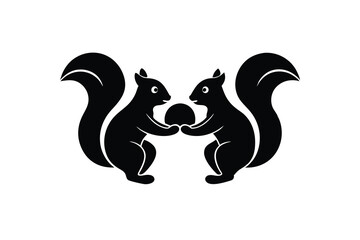 Two adorable squirrel silhouettes sharing a nut