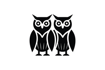 Two black owl silhouettes side by side simple design