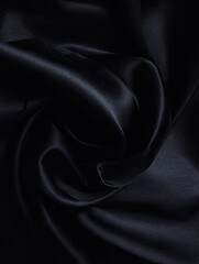 Fototapeta premium Elegant black silk fabric with smooth folds and shimmering texture for luxury fashion or textile backgrounds