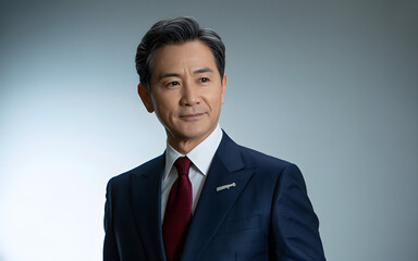 Smiling handsome Japanese businessman in a formal suit and tie looking confident