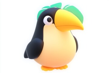 Naklejka premium 3D Cartoon Toucan Fruit Market Icon in Jet Black and Tropical Orange on White Background Ultra High Definition Isometric View