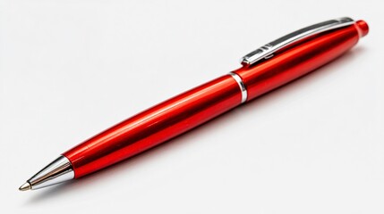 Professional Red Ballpoint Pen on White Background