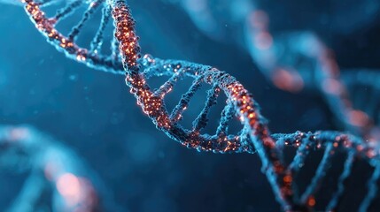 Futuristic glowing DNA double helix structure representing genetic research, biotechnology, molecular biology, and genome editing in digital science environment