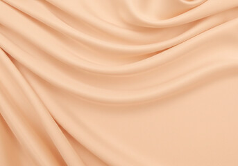 Fototapeta premium Luxurious peach/light gold silk fabric, draped and folded, with a smooth central area and rich sheen, conveying elegance.