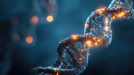 Futuristic glowing DNA double helix structure representing genetic research, biotechnology, molecular biology, and genome editing in digital science environment