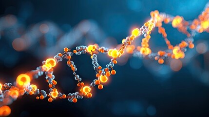 Futuristic glowing DNA double helix structure representing genetic research, biotechnology, molecular biology, and genome editing in digital science environment