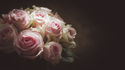 Vintage roses with retro lighting on a dark background, evoking a sense of nostalgia and elegance.