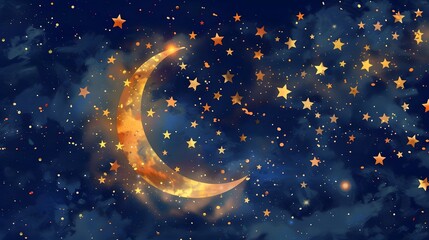 Fototapeta premium Moon and Stars Fireworks: Enchanting moon and stars fireworks, symbolizing dreams and aspirations. 