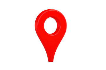 A red 3d map pin icon with glossy finish, isolated on transparency background, symbolizing location or navigation