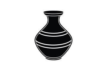 Elegant black silhouette of a striped ceramic vase