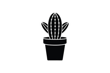 Simple silhouette of a cactus plant in a pot