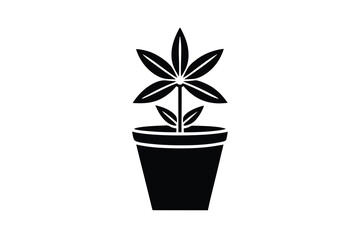 Simple silhouette of a plant growing in a pot