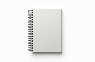 Isolated spiral notebook on white background. Top view of blank page notepad, ideal for mockups design, planning, list making memo. Business, education, office stationary concept. White paper sheet