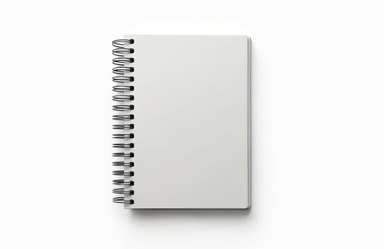 Isolated spiral notebook on white background. Top view of blank page notepad, ideal for mockups design, planning, list making memo. Business, education, office stationary concept. White paper sheet