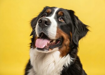 Close-Up Studio Portrait of a Happy Bernese Mountain Dog