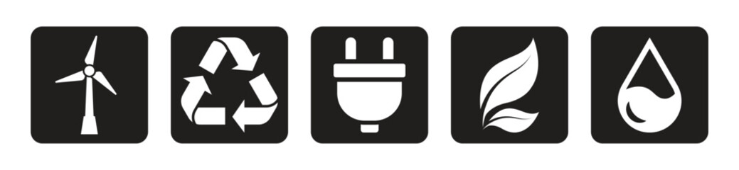 Collection of eco-friendly energy vector icons. Alternative, eco-friendly, renewable and sustainable energy symbols. Vector illustration