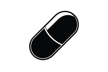 Black silhouette capsule pill medicine icon graphic