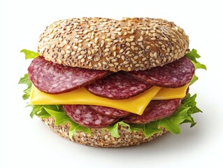 Variety of mini sandwiches with cream cheese, vegetables and salami. Sandwiches with cheese, cucumber, radish, tomatoes, salami, thyme, lemon zest on a light background, top view. Flat lay